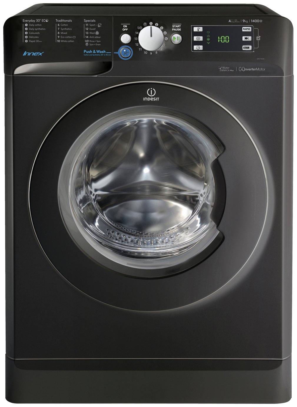 Indesit BWE91484X 9KG 1400 Spin Washing Machine - Black