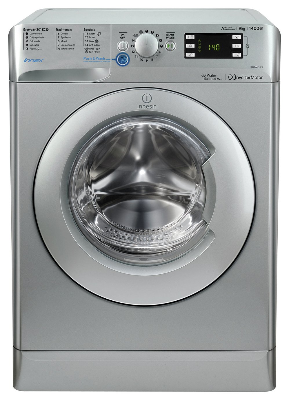 Indesit BWE91484X 9KG 1400 Spin Washing Machine - Silver