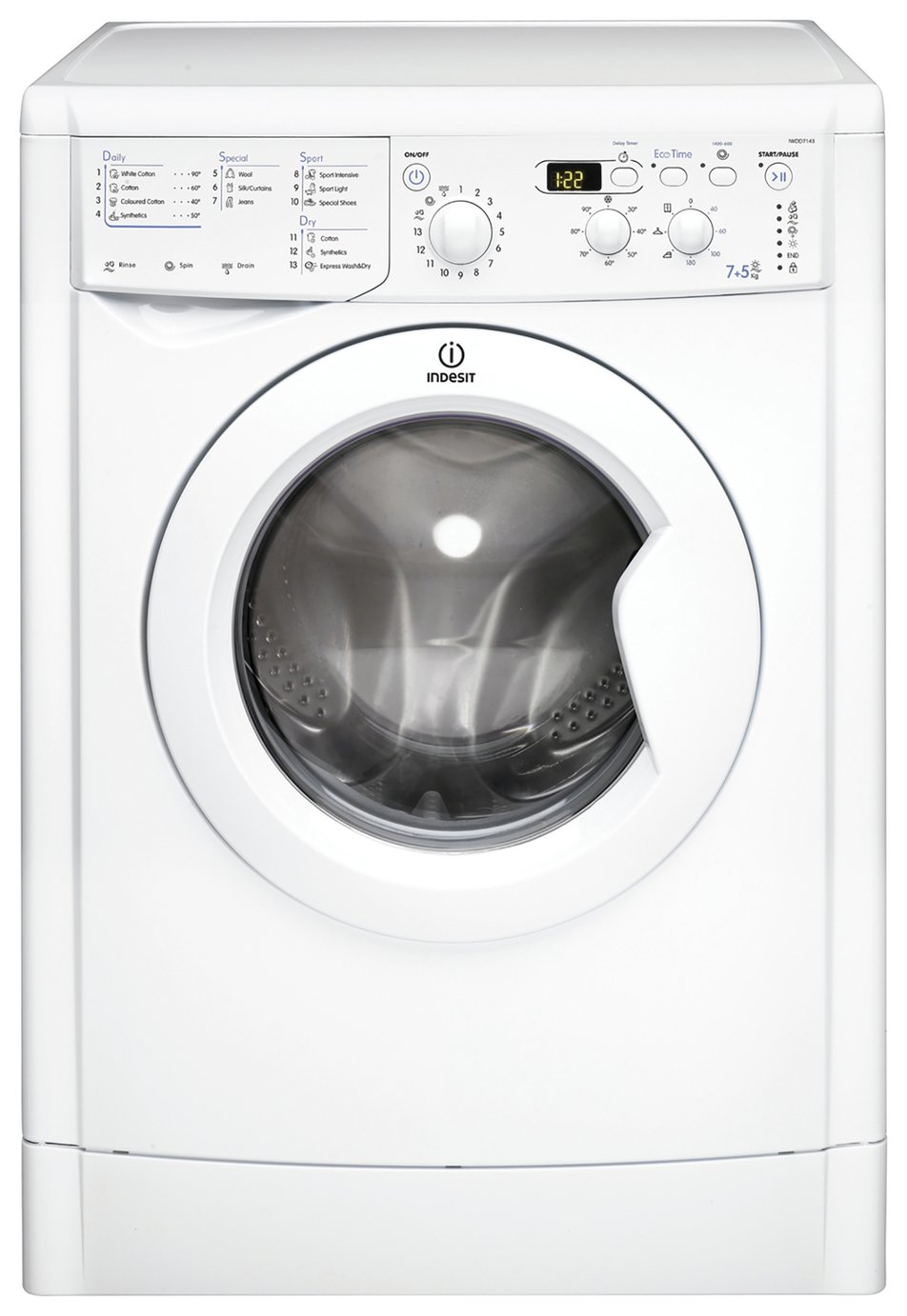 Indesit IWDD7143 7KG / 5KG 1400 Spin Washer Dryer - White