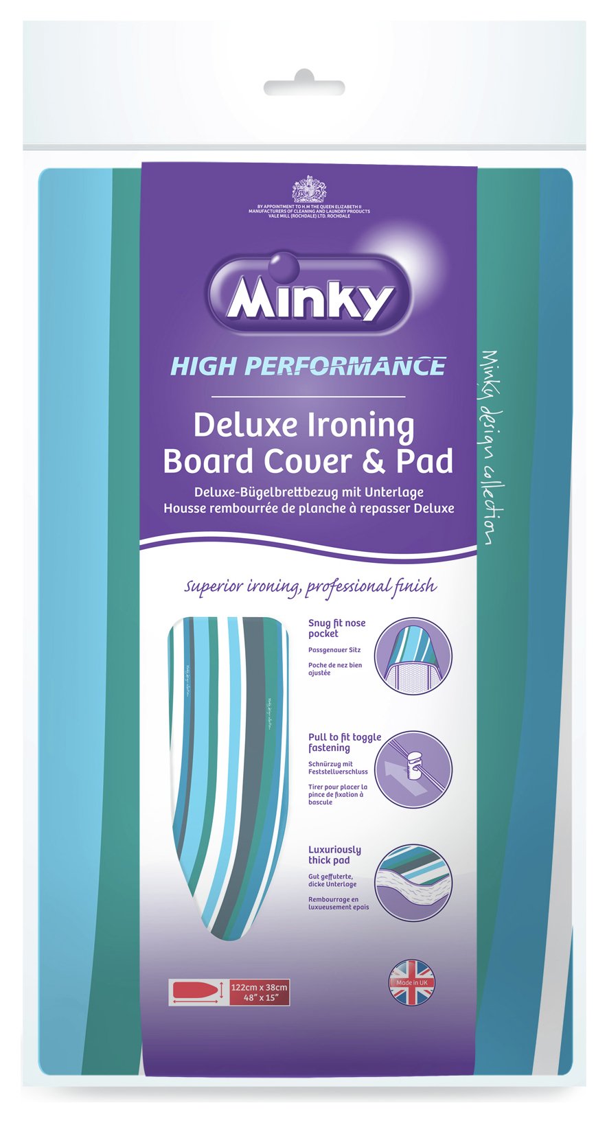 Minky 122 x 38cm Deluxe Ironing Board Cover - Blue & White