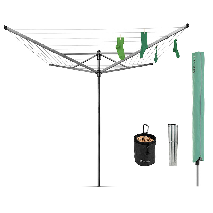Brabantia Lift-O-Matic 50m 4-Arm Rotary Airer with Ground Spike, Cover and Peg Bag