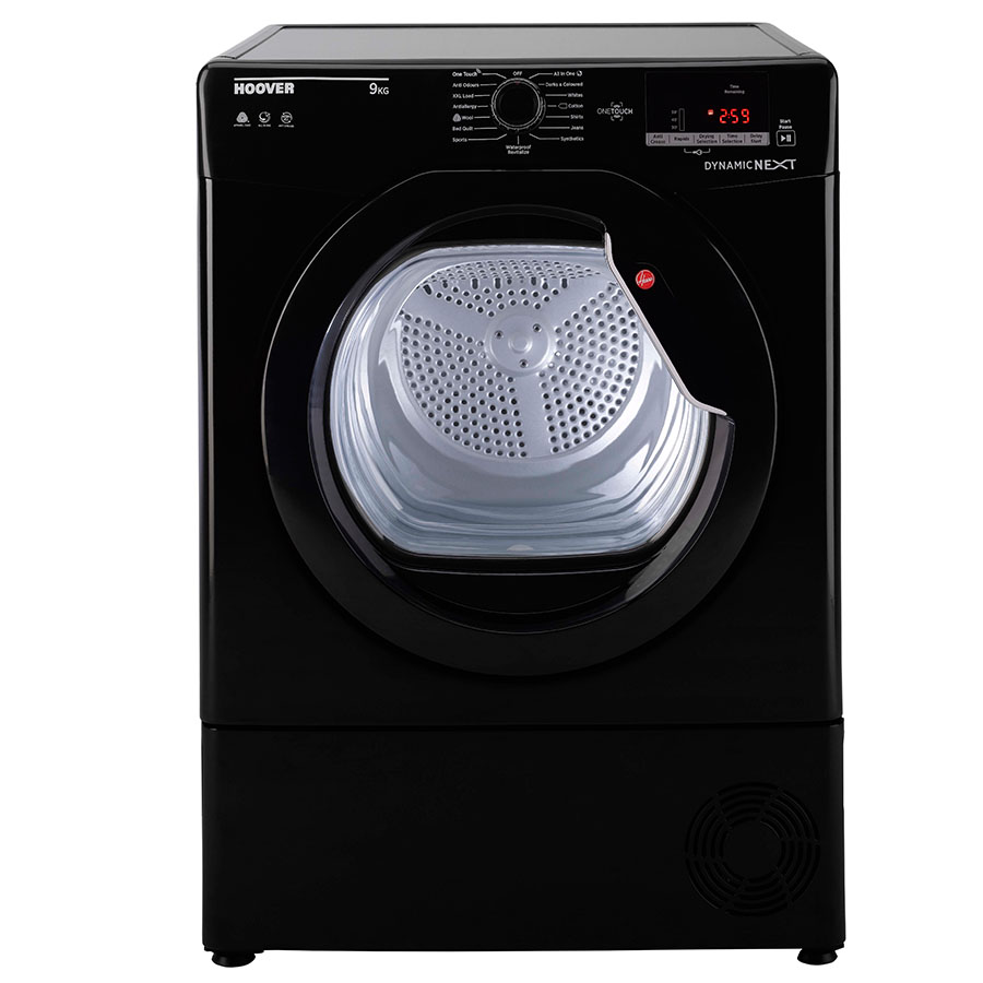 Hoover Dynamic Next DXC9DGB 9kg NFC Condenser Tumble Dryer - Black with Black Glass Door