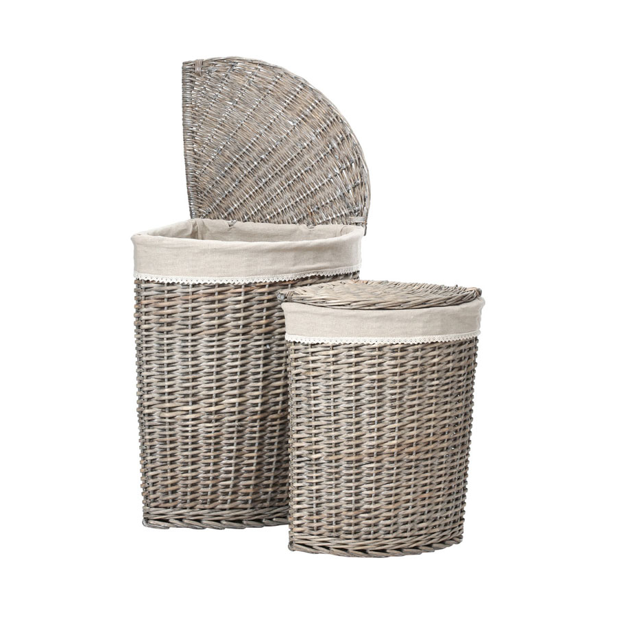 Premier Housewares Set of 2 Mesa Corner Laundry Baskets with Willow and Fabric Lining
