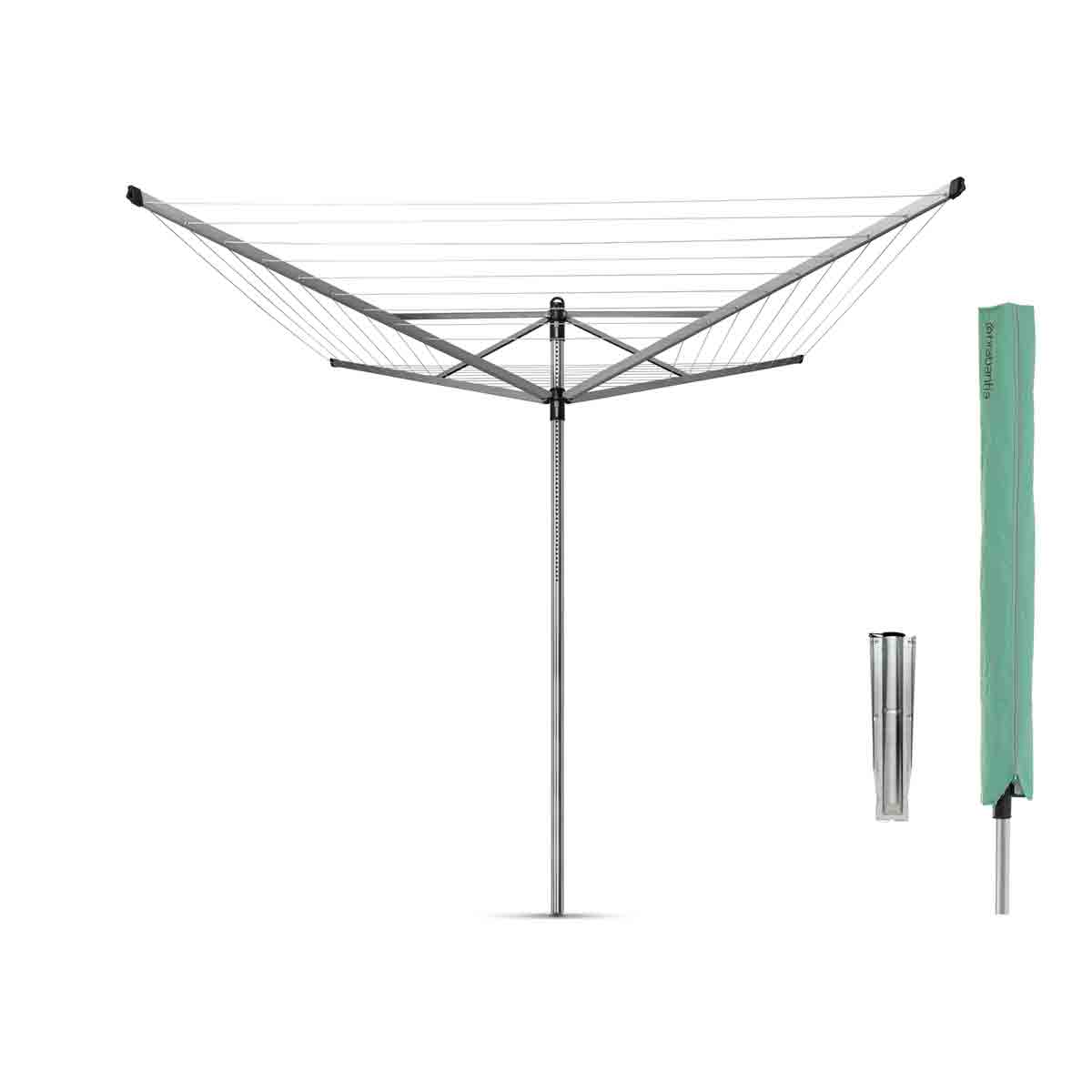 Brabantia Lift-o-matic 60m Rotary Dryer With Ground Spike And Cover 45mm - Metallic Grey